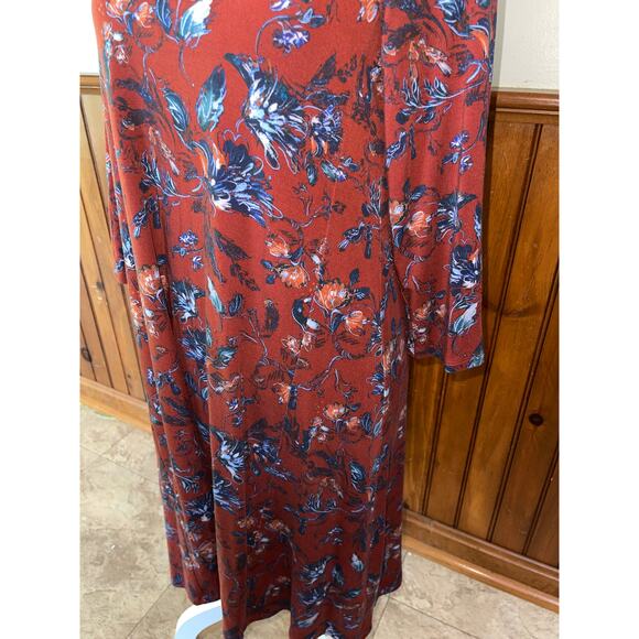 Womens Garnet Hill Maroon Floral Jersey‎ Knit Soft Swing Dress 3/4 Sleeve Size S - Picture 4 of 8